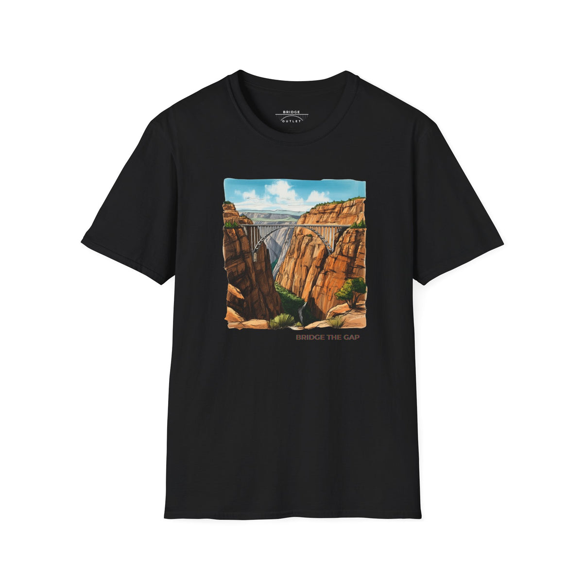 "Bridge the Gap" T-shirt Between Two Red Rock Mountain Sides