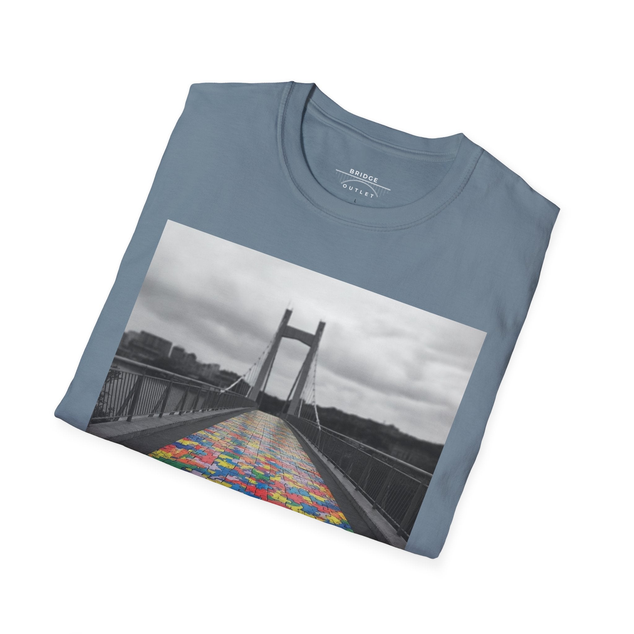 Together We Cross – Autism Puzzle Piece Bridge T-Shirt