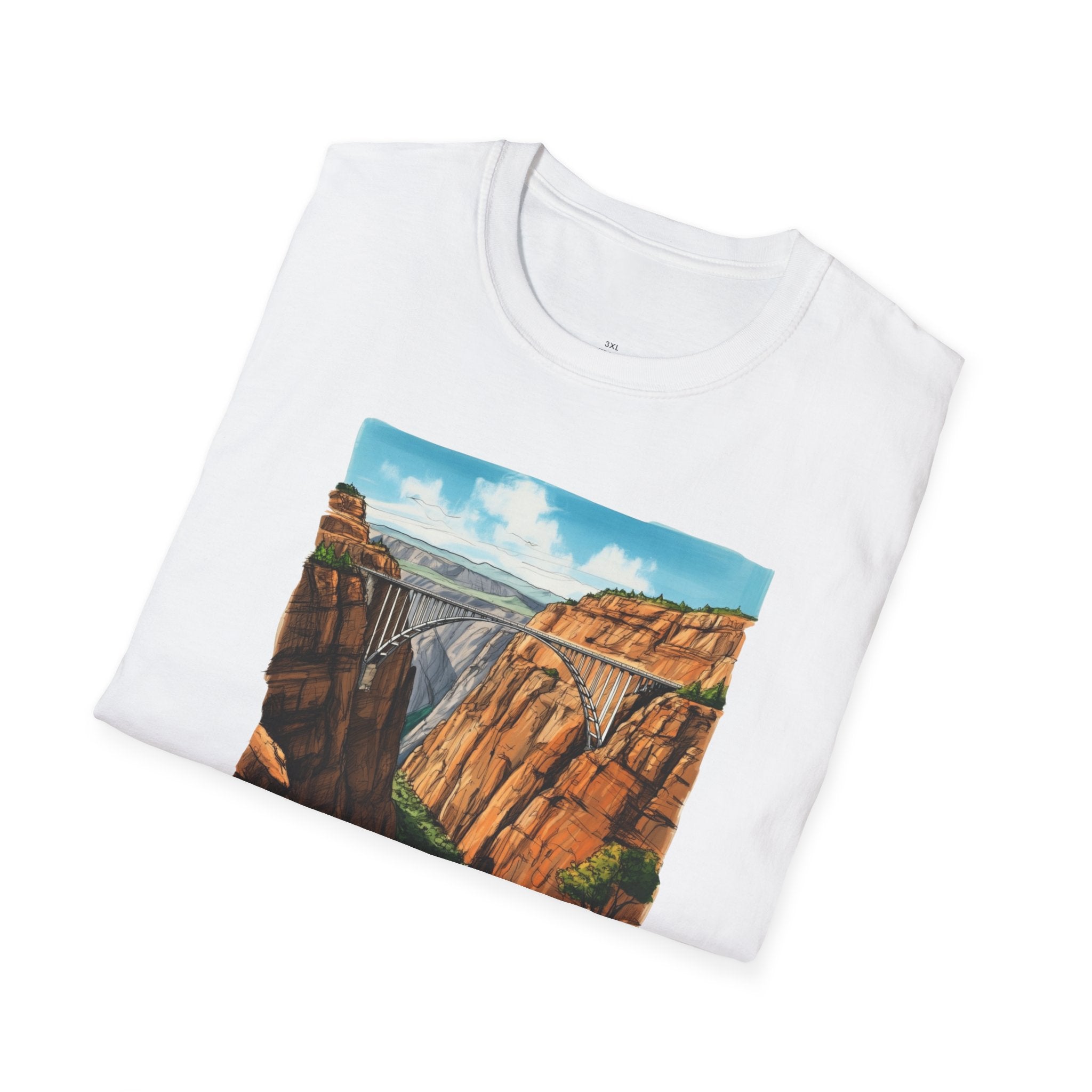 "Bridge the Gap" T-shirt Between Two Red Rock Mountain Sides