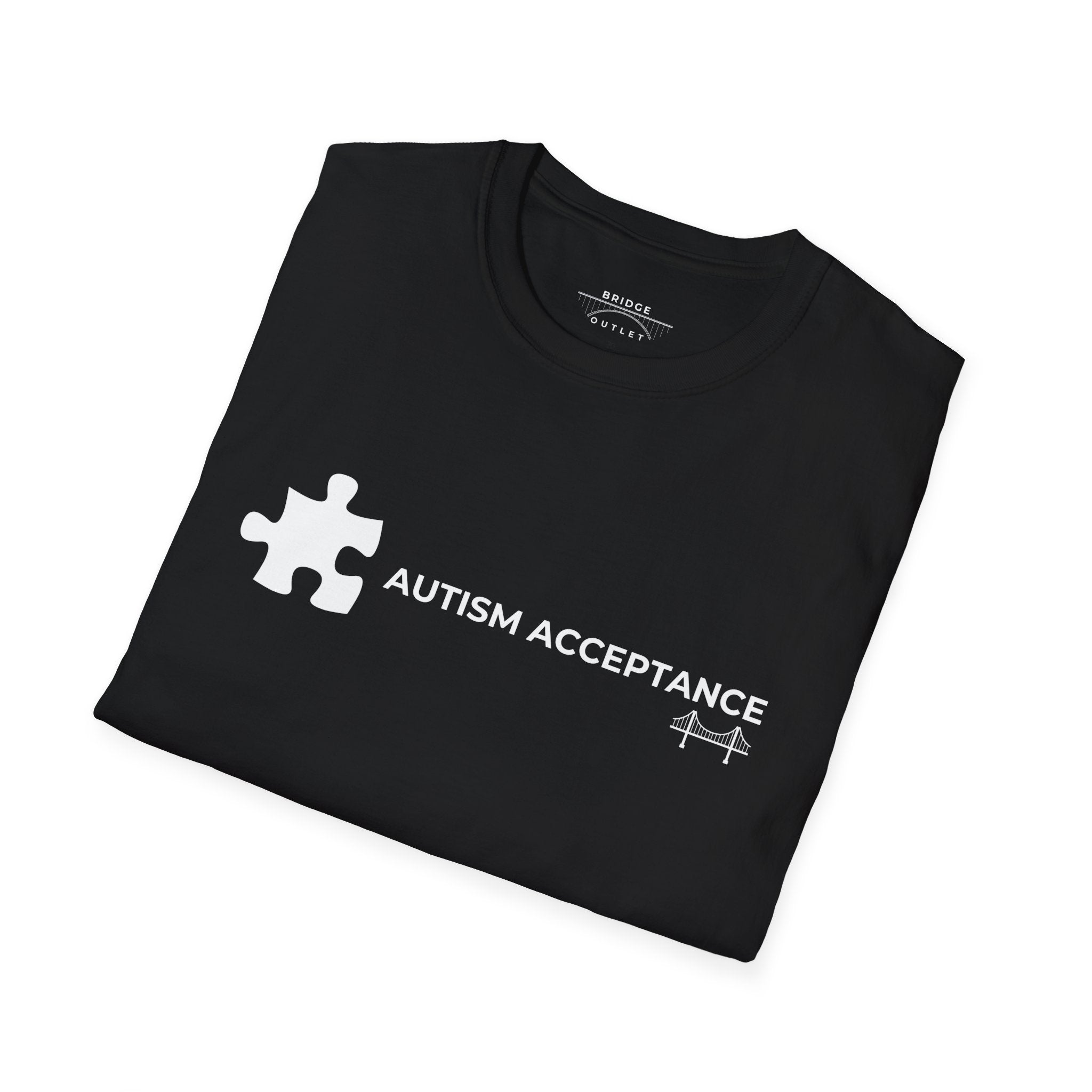 Autism Acceptance T-Shirt - Puzzle Piece & Bridge Design