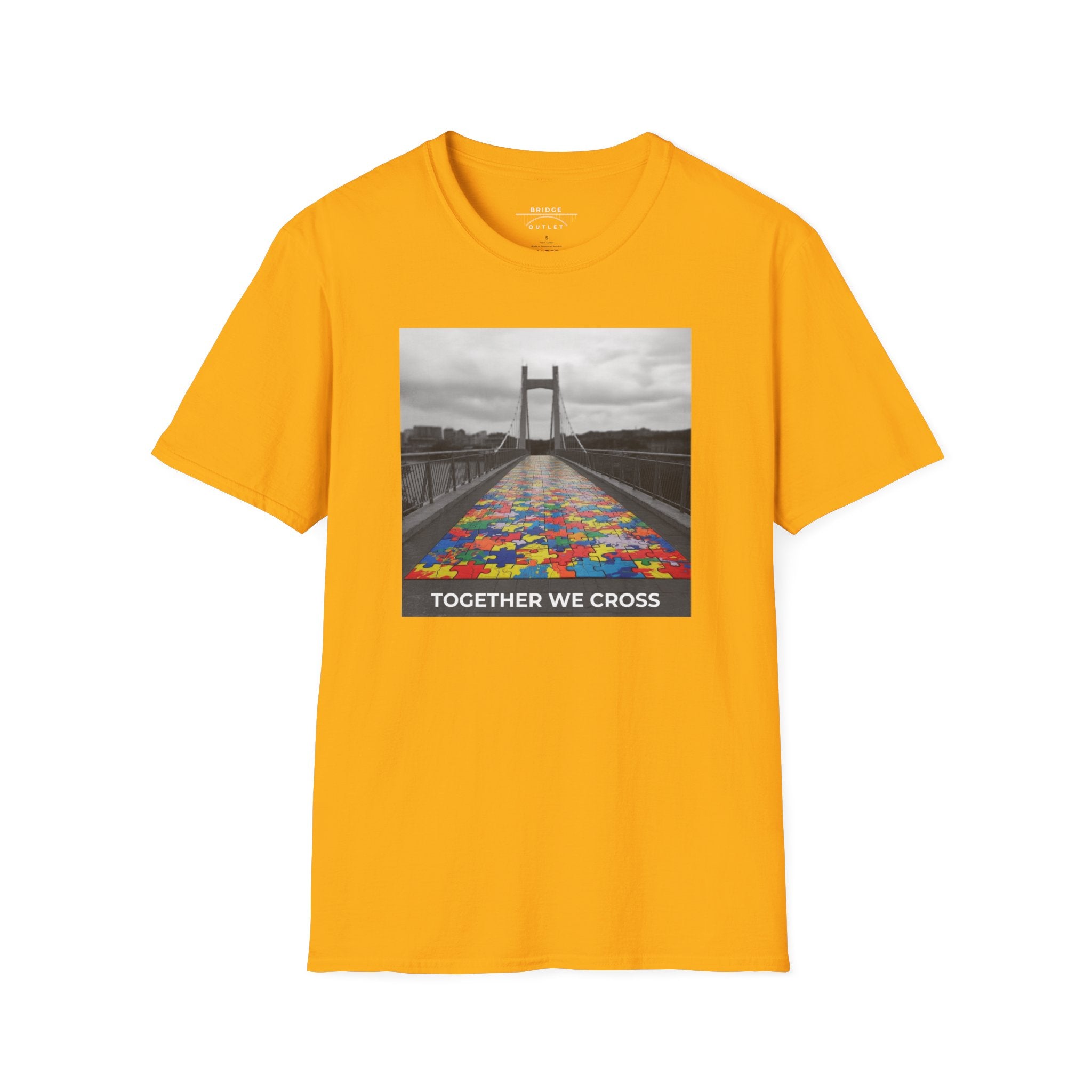 Together We Cross – Autism Puzzle Piece Bridge T-Shirt