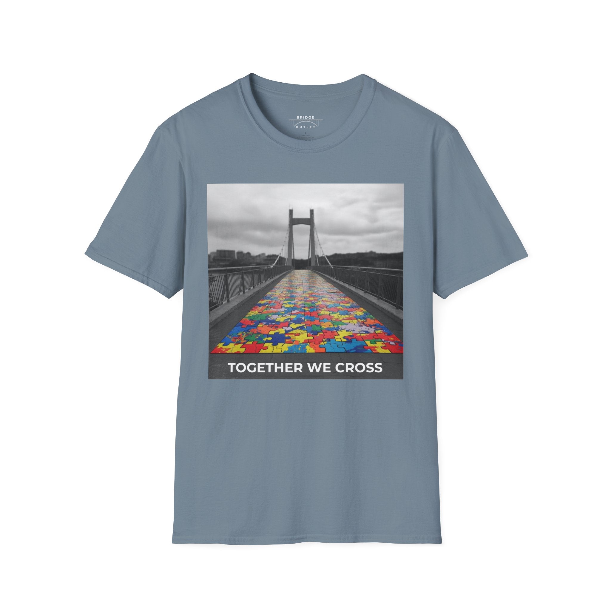 Together We Cross – Autism Puzzle Piece Bridge T-Shirt