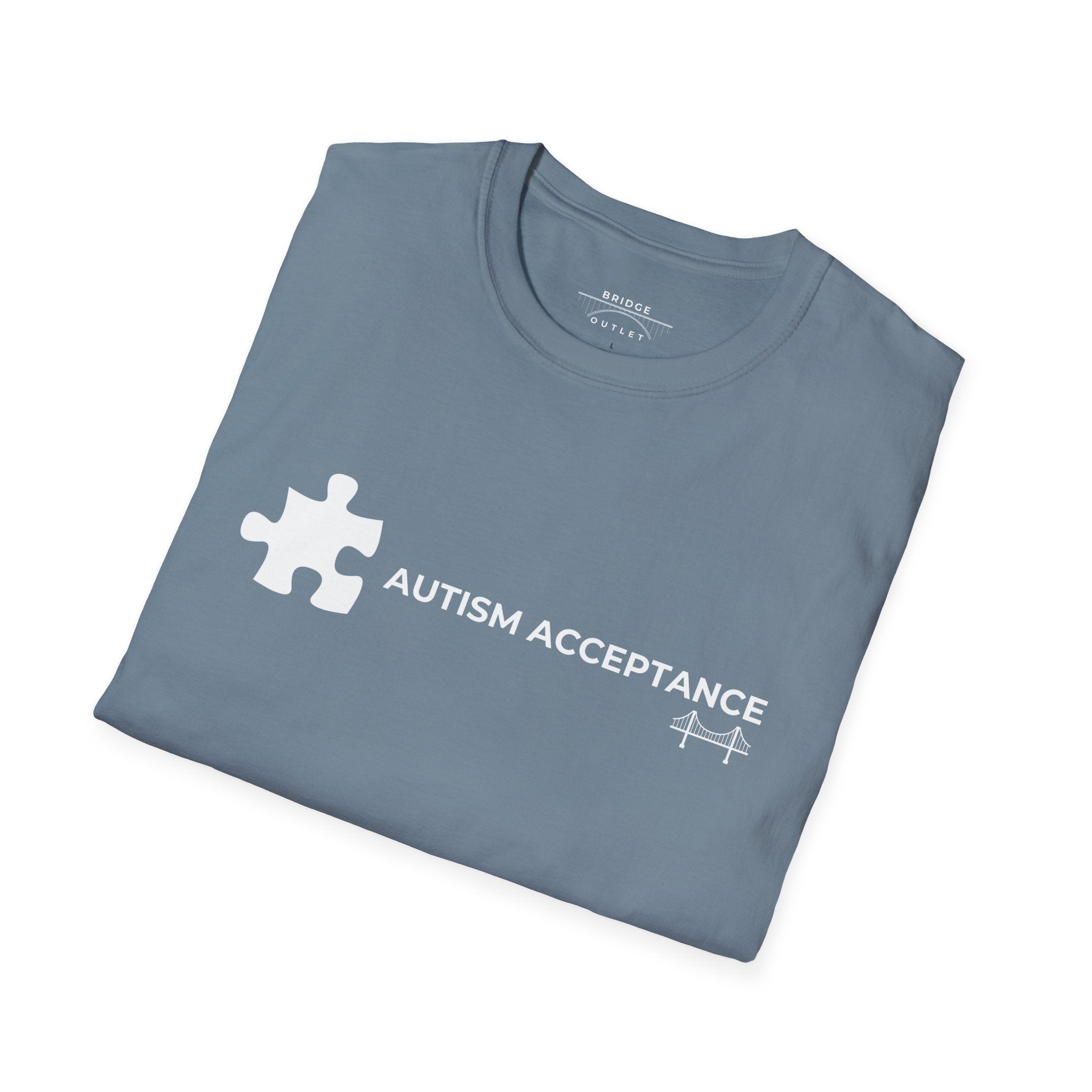 Autism Acceptance T-Shirt - Puzzle Piece & Bridge Design