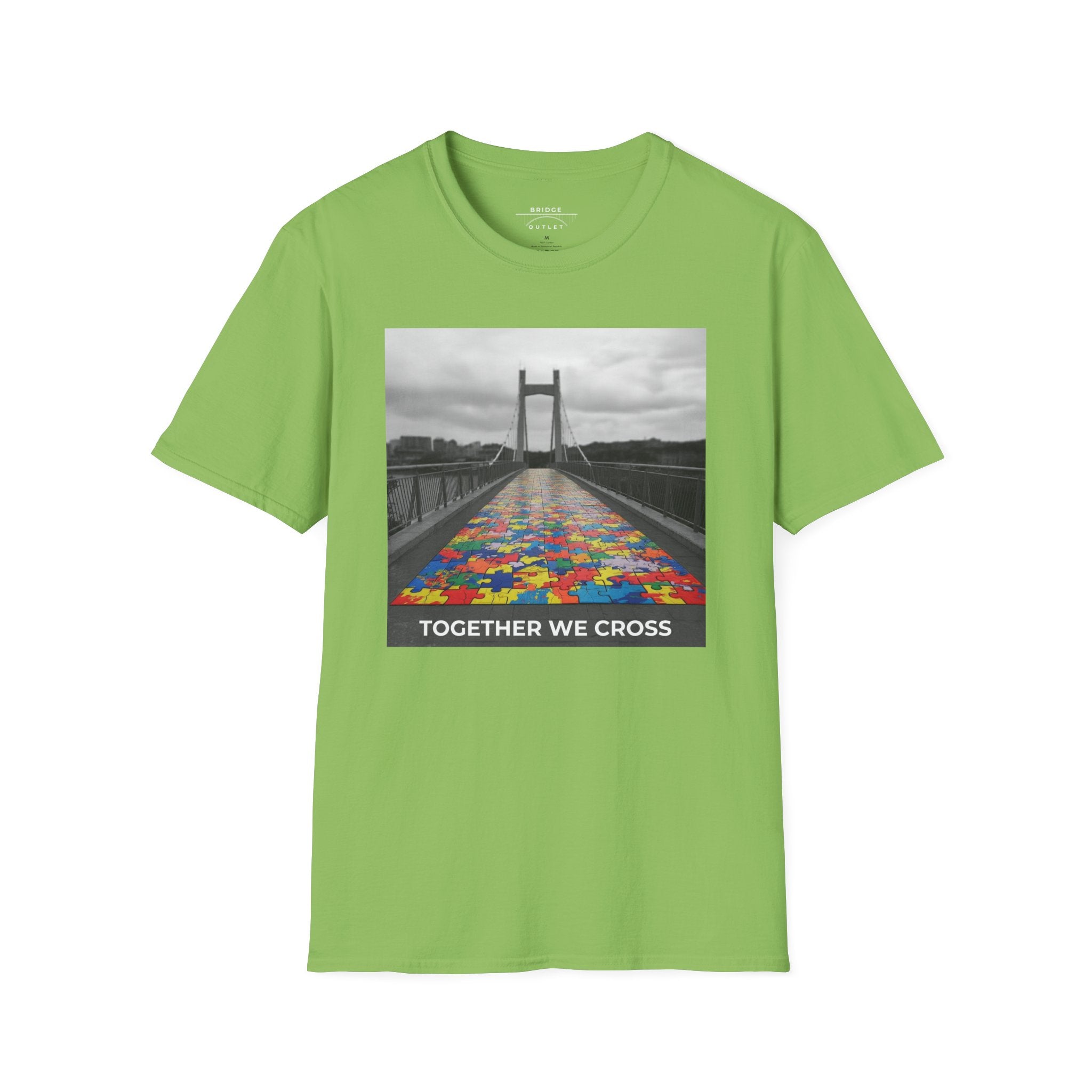 Together We Cross – Autism Puzzle Piece Bridge T-Shirt