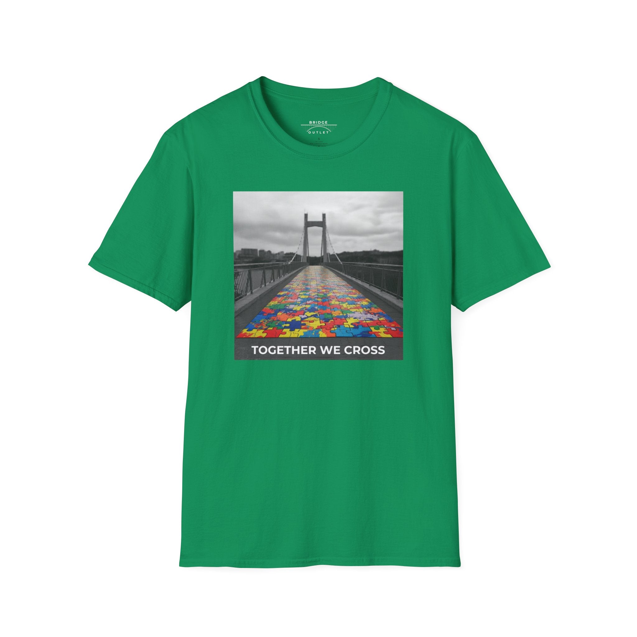 Together We Cross – Autism Puzzle Piece Bridge T-Shirt